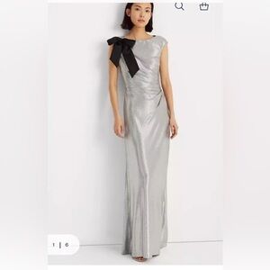 knee length dresses for ladies Vintage 2007 Ralph Lauren Purple Label Beaded Rhinestone Metallic Silver  Lam Strapless Gown